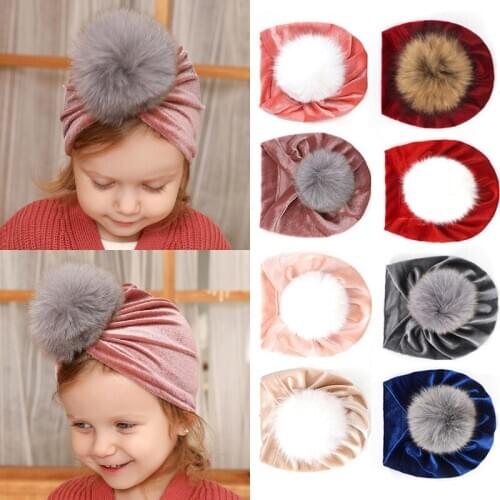 Newborn Baby Hat Girls Rabbit Fur Pompom Beanie Hats Velvet Hat For Baby toddler Boys kids Hats Caps autumn Winter 2020
