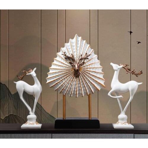 Modern Lucky Deer Resin Ornaments Home Livingroom Desktop Sculpture Decoration Entrance TV Cabinet Figurines Crafts Opening Gift