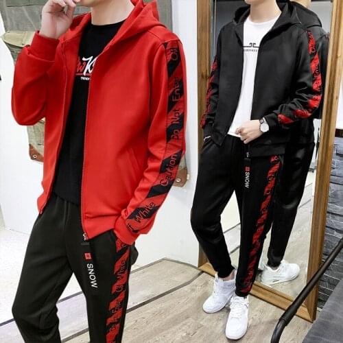 Men Sportsuit Set Spring Autumn Hooded Sweatshirt+Pants Sportswear Two Piece Running Set Tracksuit For Men Fitness Clothing