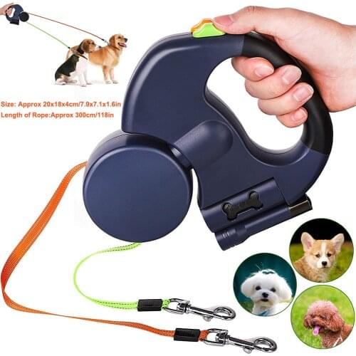 Two Dog Reflective Retractable Pet Leash 360 Degree Zero Tangle Two Dogs Reflective Orange and Green Leads Dual locking