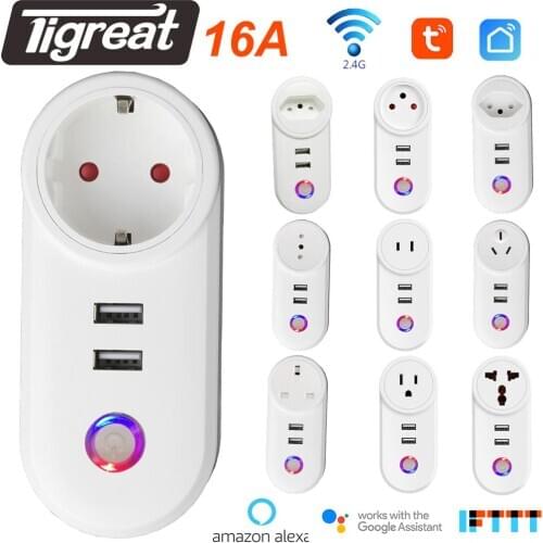 Tigreat USB Socket Wifi Smat Plug eu Israel 16A Wireless Power Smart Outlet charger Wifi Remote Control Timer Tuya Alexa Google