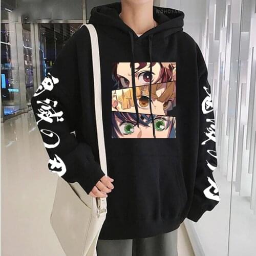 Japan Anime Demon Slayer Patchwork Hoodies Male Harajuku Cartoon Kamado Tanjirou /Agatsuma Zenitsu Fashion Streets Sweatshirts