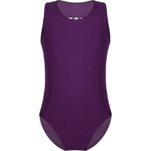 Kids Sleeveless Cutout Back Gymnastics Leotard Girls Ballet Dancewear Sports Workout Competition Stage Performance Dance Costume