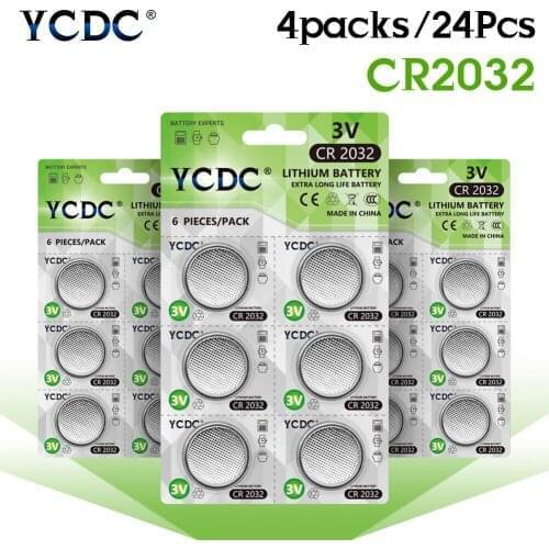 YCDC 24pcs 3V Lithium Button Coin Cells Batteries CR2032 DL2032 KCR2032 5004LC Disposable Battery for Watch Remote Alarm