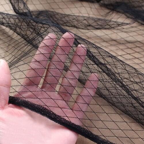 2019 New Summer Mesh Yarn Grid Perspective Lace Fabric for Woman Long Sleeves Sexy Black Tulle Fabric 1meter