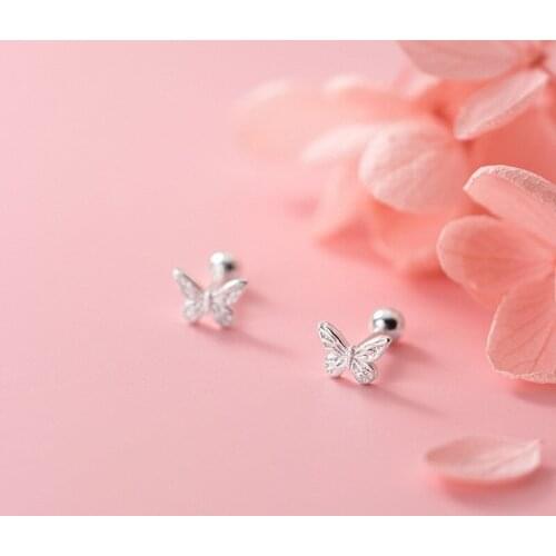 925 Sterling Silver Small Back Screw Beads Earrings For Women Cute Butterfly Stud Earrings Minimalist Fashion Jewelry Gifts
