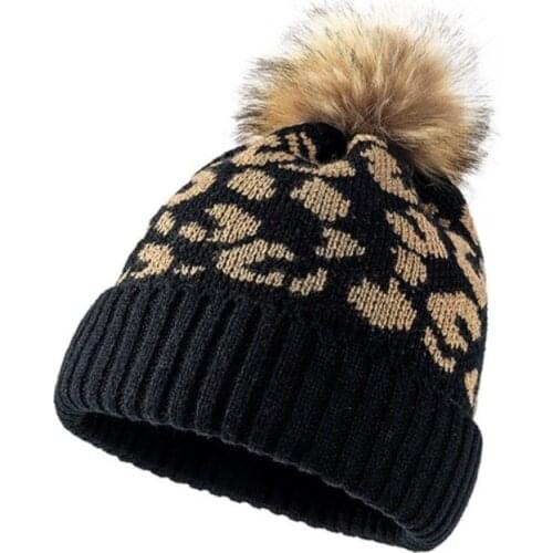 Winter Leopard Printed Pompon Beanies Winter Hats For Women Men Thicken Warm Knitted Hat Streetwear Hip Hop Bonnet Skullies Caps