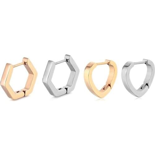 1 piece Surgical Stainless Steel Pentagon Heart-shaped Earrings Women Piercing Cartilage Earring Clicker Earings Fashion Jewelry