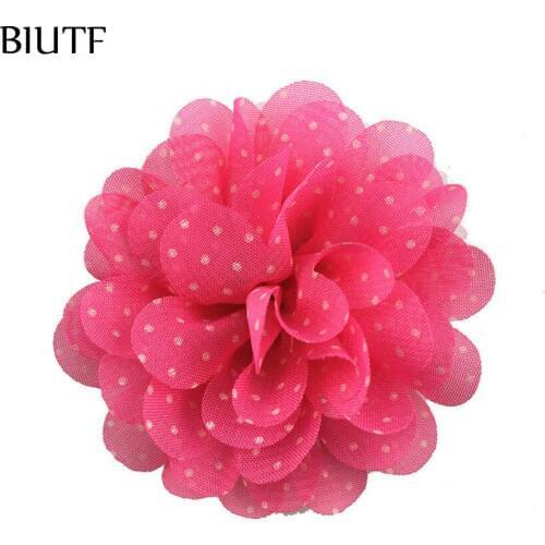 10pcs/lot 6cm Polka Dot Chiffon Flower With Hair Clip Kids Chic Hairpin Christmas Hair Accessories TH276