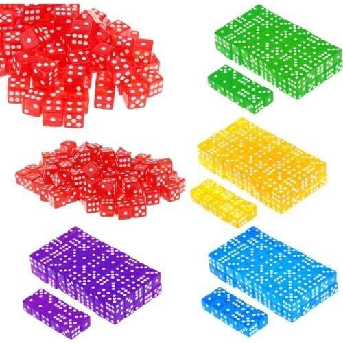 100pcs/lot Funny Acrylic Translucent 16mm Six Sided Spot Dice Games Colorful Dice for Family Kids Party Club Game Supply Gift