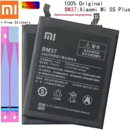 Original Xiaomi Mi 5S Plus Battery BM37 3800mAh for Xiaomi Mi 5S Plus MI5S Plus High Quality BM37 Replacment Phone Battery
