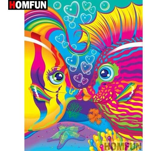 HOMFUN Full Square/Round Drill 5D DIY Diamond Painting "Cartoon colored fish" Embroidery Cross Stitch 3D Home Decor Gift A12651