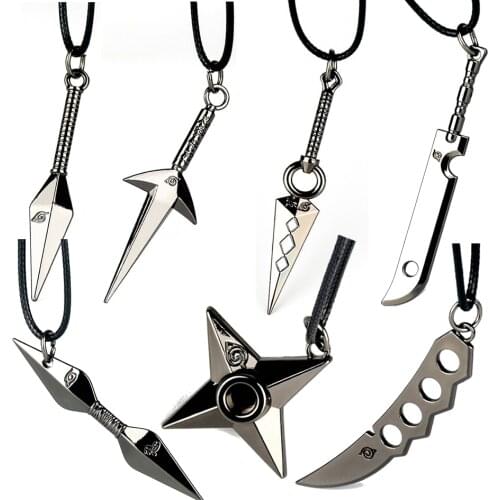 Anime Naruto Jewelry Pendant Necklace Action Figures Cosplay Accessories Metal Alloy Kunai Zumaki Shuriken Kakashi Kids Toy Gift