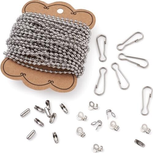 1 Set Stainless Steel Ball Chains with Ball Chain Connectors & Keychain Clasp Findings For DIY Necklace Bracelet Jewelry Making