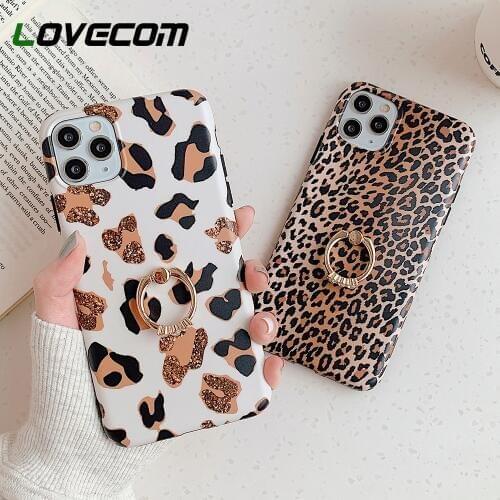 LOVECOM Retro Leopard Ring Holder Phone Case For iPhone 12 Mini 12 11 Pro Max XR X XS Max 7 8 6 Plus Case Soft Matte Back Cover