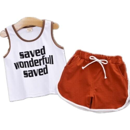 Children Cotton Summer Leisure Baby Boys Clothes Letter Vest Solid Color Shorts 2Pcs/sets Infant Kids Fashion Toddler Tracksuits