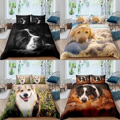 Home Textiles Luxury 3D Dog Print Duvet Cover Set 2/3 Pcs Pillowcase Kids Bedding Set AU/EU/UK/US Queen and King Size