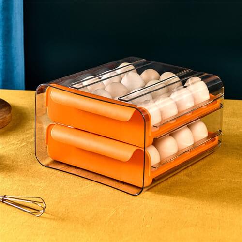 32Grids Double Eggs Drawer Storage Box Refrigerator Transparent Fresh-Keeping Duck Chickens Eggs Organizer Bins Eggs Tray Holder