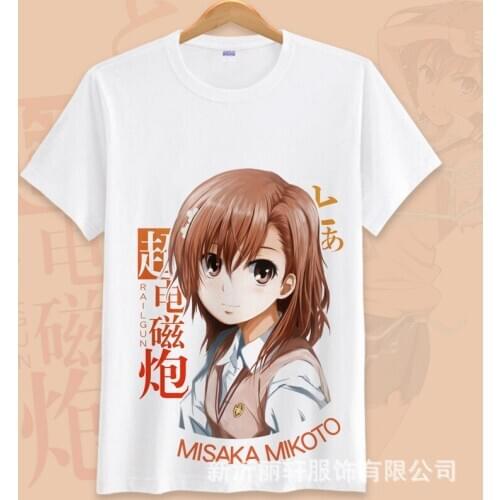 Toaru Kagaku no Railgun Unisex T Shirt Cute Tee Anime Misaka Mikoto Cosplay Short Sleeve Tee Shirt