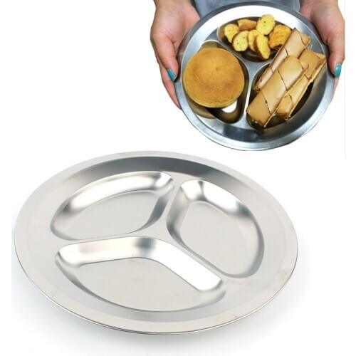 Picnic Round Plate Outdoor Barbecue Non-magnetic Stainless Steel Dinner Box Fast Food Childrens