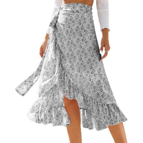 Summer Skirts Bohemian Printing Breathable Flounce Large Hem Hemline Textile-printing Slit A-line Long Skirts Summer