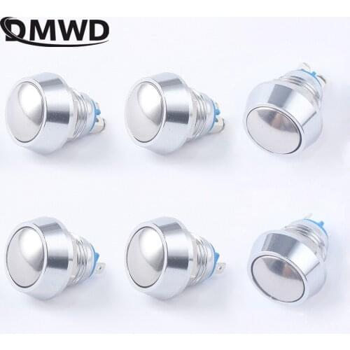 12mm Metal Push Button Waterproof Nickel Plated Brass Domed Push Button Switch 1NO Momentary Reset Screw Feet Pin Terminal