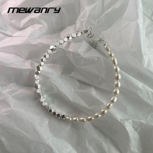 MEWANRY 925 Sterling Silver Splicing Chain Bracelets Trnedy Creative Elegant Pearls Geometric Beads Party Jewelry Gift for Women