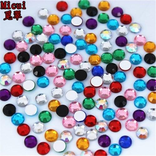 Micui Round Acrylic Non Hotfix Rhinestone Flatback Crystal AB 3D Nail Art Rhinestones For Nail Art Garment Decorations MC258