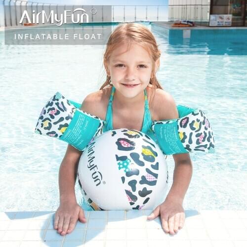 AirMyFun Inflatable Leopard Pool Float Set, Pool Floats Sports with Leopard Arm Bands Leopard Beach Ball, Water Party Decoration
