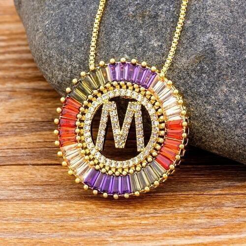 Top Quality Gold Color Copper 26 Letters Charm Necklaces Pendants Micro Pave Rainbow Rhinestone Women CZ Initials Letter Jewelry