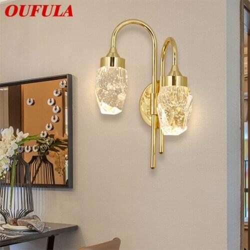 OUFULA Modern Wall Lamp Crystal Sconce LED Indoor Wall Light Fixture Gold Luxury Decorations For Bedroom Living Room Office