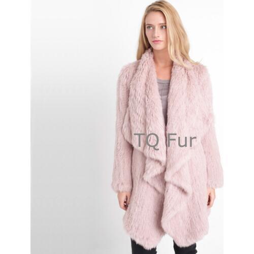Real Fur Overcoat Rabbit Fur Coat Knitted Rabbit Fur Long Coat Jacket Waterfull Overcoat Winter Women Quality A