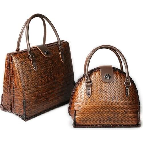 Chinese Style Handmade Bamboo Woven Bag Portable Rattan Basket Hand Bag Storage Bag Rattan Japanese Tea Set Tea Ceremony Bag