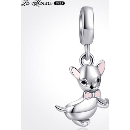 La Menars New Chihuahua Dog Bead Fit Original Pandora Charm Bracelet Genuine 925 Sterling Silver For Women Jewelry DIY Making