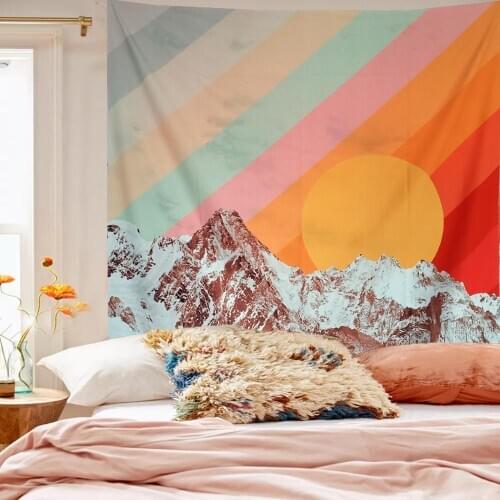 Natural Scenery Mountain Sun Tapestry Wall Hanging Mandala Tapestry Fabric Cloth Backdrop Decor Psychedelic Tapestry Art Blanket