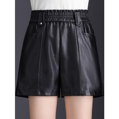 Plus Size High Waist PU Leather Shorts Women Autumn Winter Solid Wide Leg Shorts Fashion Sexy Leather Shorts Women Short Femme