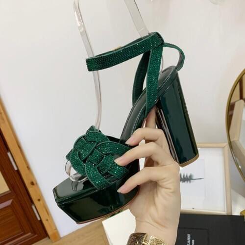 Femmes Chaussures 2020 Sexy Chunky High Heel Sandals Platform Summer Shoes Slingback Genuine Leather Gladiator Sandals Women