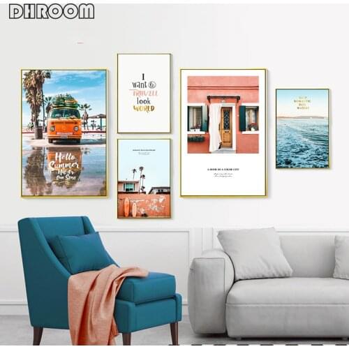 Modern Minimalist Wall Art Nordic Beach Holiday Summer Canvas Posters Prints Camper Painting Picture Living Room Decoration