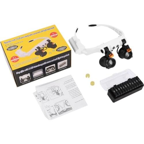Glasses Magnifier Cold Warm Light Source Magnifying Glass With Led Light 12 Lens 3X 4X 5X 6X 7X 10X Illuminated Magnifier