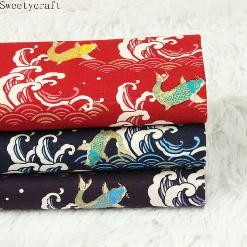 110x45cm Thick cotton fabric by Yard Waves Fish prints Cloth DIY Handmade Sewing Bag Patchwork Material Accessories Home Textile