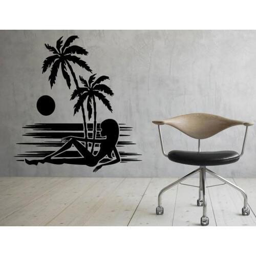 Tropical Palm Trees At Sunset Wall Decal Relax On Beach Deco Brazilian Beach Landscape Rio At Sunset Vinyl Sticker DIY C412