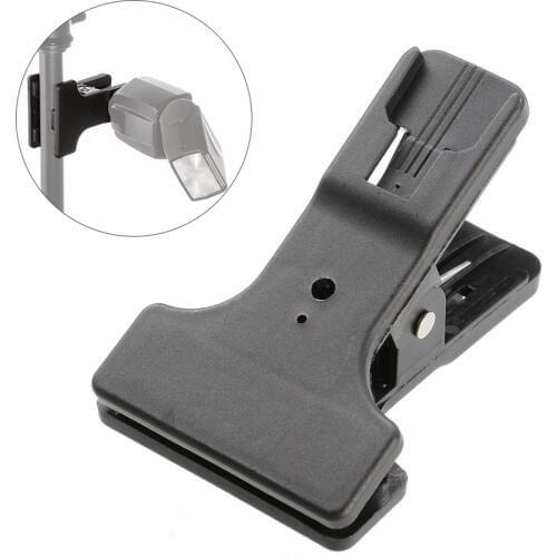 Universal Metal Clip Clamp Flash Reflector Holder w/ Dual Cold Shoe Mount for Studio Backdrop Slr Camera