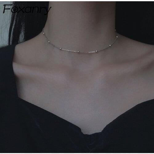 Foxanry Minimalist 925 Sterling Silver Clavicle Chain Necklace for Women Trend Elegant Charming Round Beads Party Jewelry Gifts