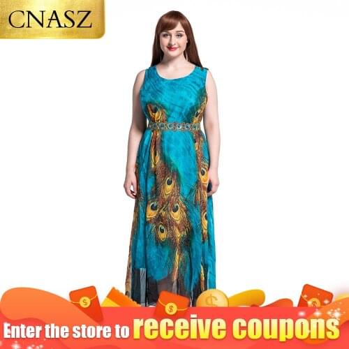 Plus Size 6XL Women Chiffon Long Print Beach Dress Summer O-Neck Bohemian Floor Length Asymmetrical Maxi Dress