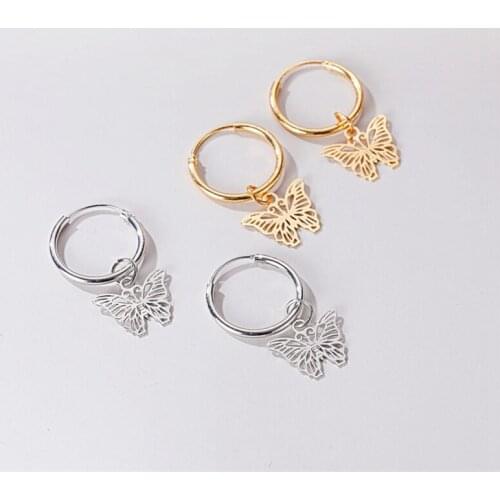 1pair Fashion Bohemian Punk Earrings Jewelry Gold & Silver Color Butterfly Shape Stud Earrings Best Gift For Women Girl