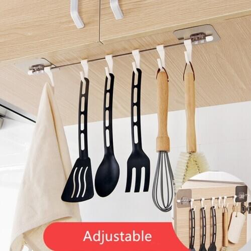 1PC Kitchen 6 Hook Storage Rack Shelf Towels Bathroom Wardrobe Hanger Nail-Free Cupboard Cabinet Door Home Organizer Gabgets