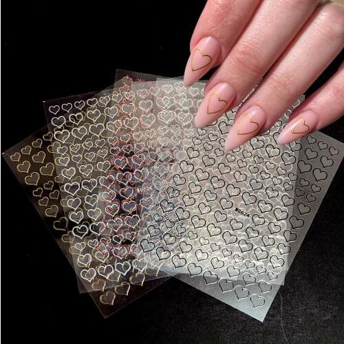 1 Sheet 3D Nail Sticker Gold Sliver Black White Love Heart Pattern Self-adhesive Transfer Sliders Nail Decals DIY Nail Art