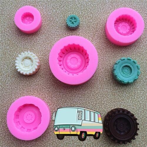 4pcs/set Tires Wheel Cartoon Fondant Cake Molds Chocolate Mould Kitchen Baking Sugarcraft Decorating Mould Silicone Mold