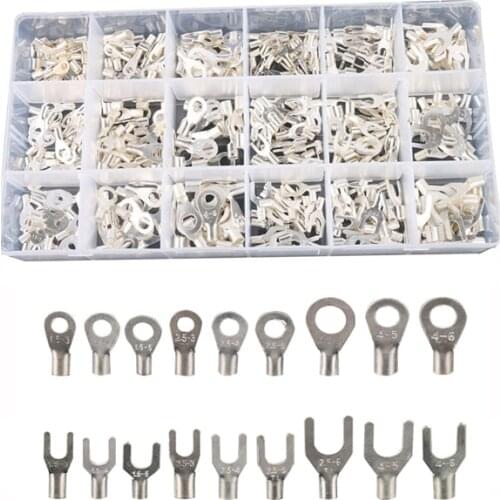 420Pcs/Box Kit Non-Insulated Ring Fork U-type Terminals Assortment Cable Wire Connector Crimp Spade 18 type Cold naked terminal