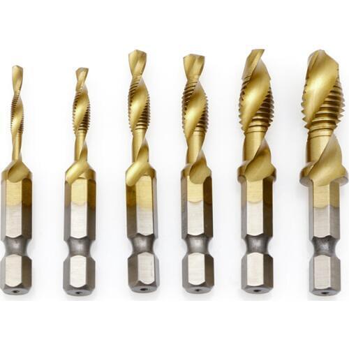 6 x M3M10 Hex Shank Titanium Plated HSS Hand Screw Thread Metric Tap Drill Bits Nice Gifts